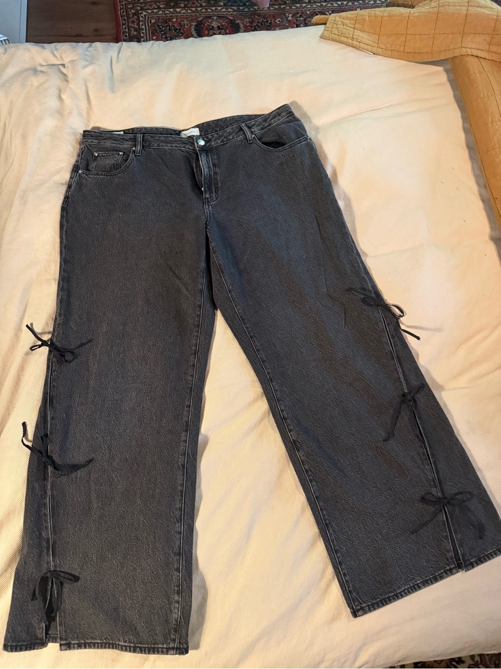 PacSun Black Wide-Leg Jeans with Side Tie Details